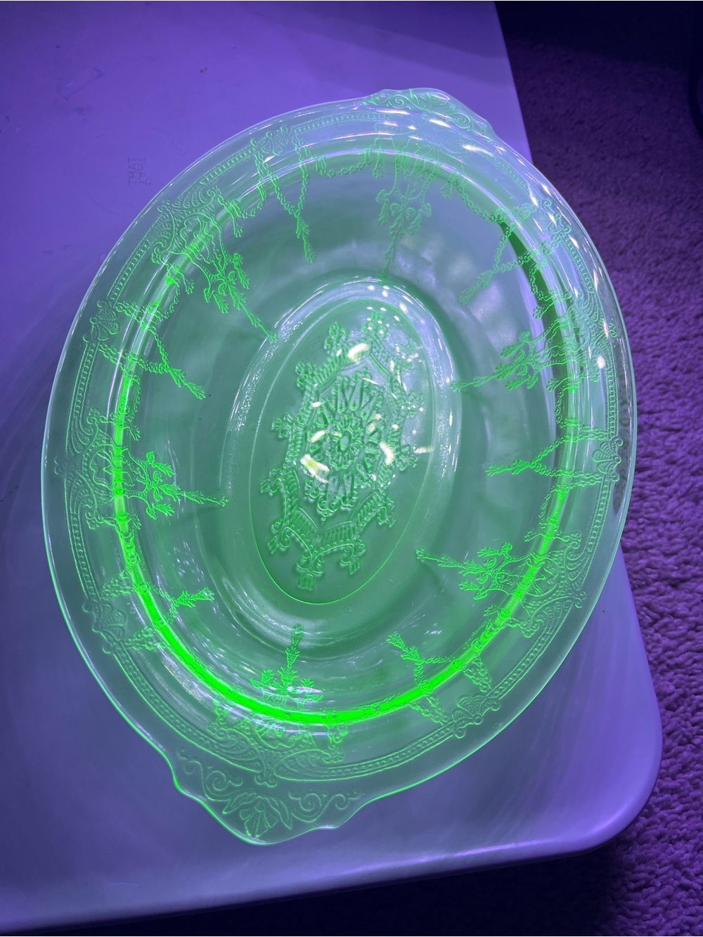 Vintage Anchor Hocking Green Uranium Depression Glass Bowl